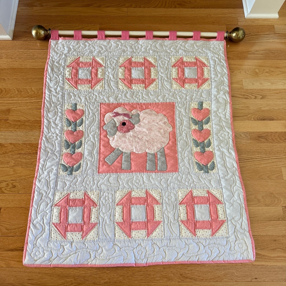 Vintage Hand Quilted Baby Wall Hanging Quilt for Girl